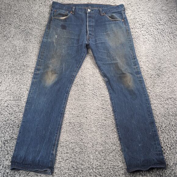 Levi's 501 Jeans Men 38x34 Blue Straight Leg Rocker Denim Stretch Grunge Pants - Picture 3 of 10
